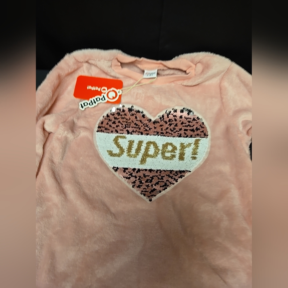 Size 7-8 Years Girls Sweater Dress Super! With Sequined Heart Long Sleeve - Picture 2 of 5